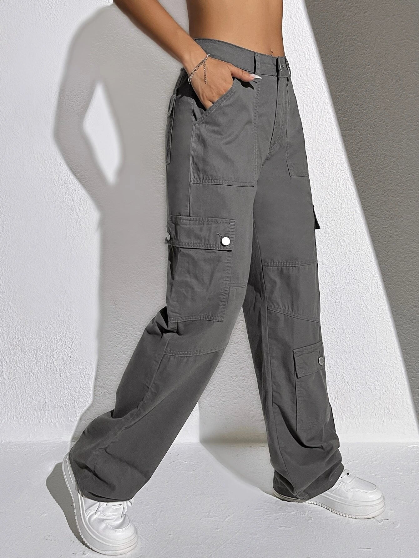 SHEIN Ezwear Summer Collection Grey Flap Pocket Cargo Jeans