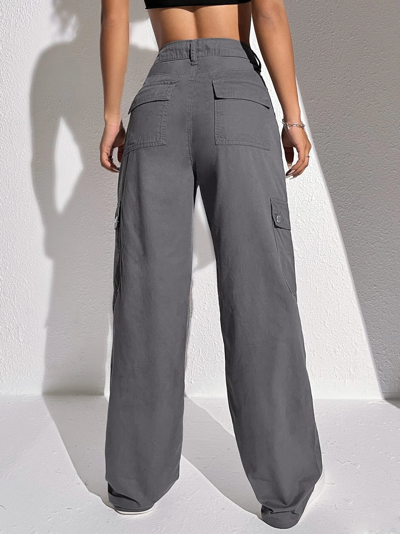 SHEIN Ezwear Summer Collection Grey Flap Pocket Cargo Jeans