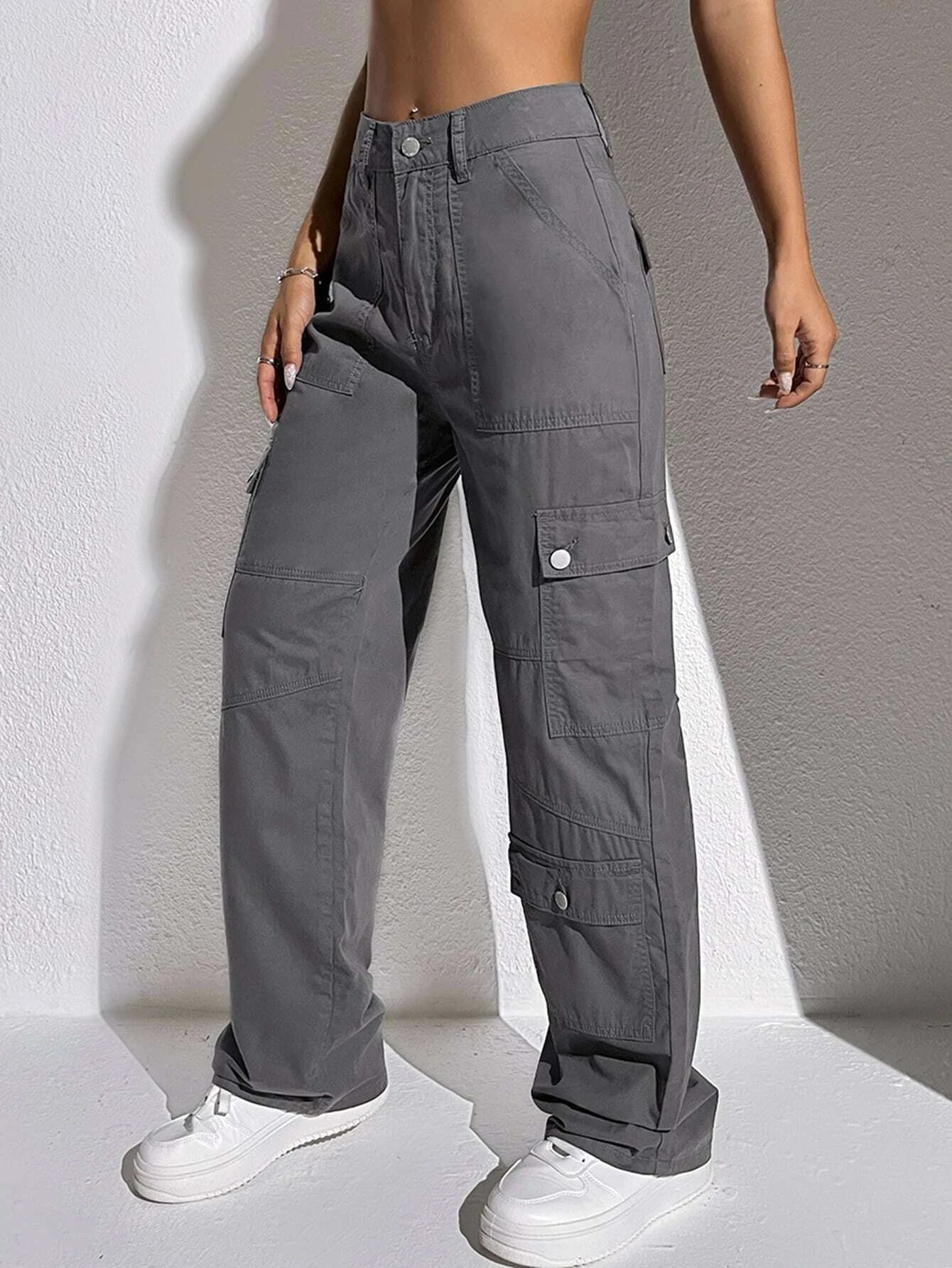 SHEIN Ezwear Summer Collection Grey Flap Pocket Cargo Jeans