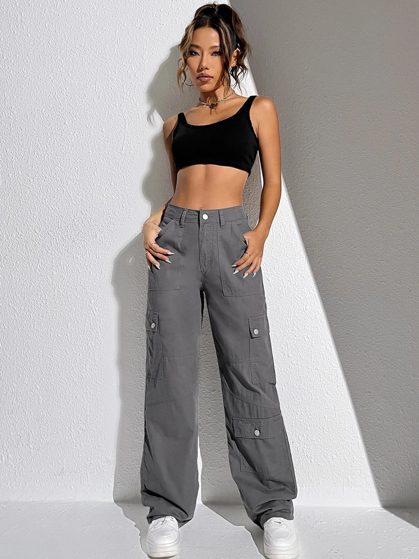 SHEIN Ezwear Summer Collection Grey Flap Pocket Cargo Jeans